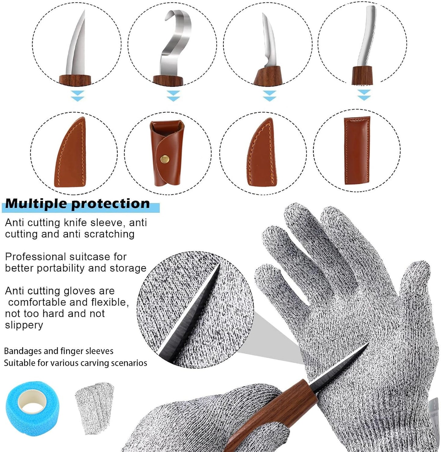 Wood Carving Kit,26pcs Wood Carving Tools with 4 Wood Carving Knives,4 Detail Knives,10 Basswood Blocks,Ergonomic Handle Design,Thick Leather Storage Bag,Whittling Kit for Beginners Adults Kids Hobby