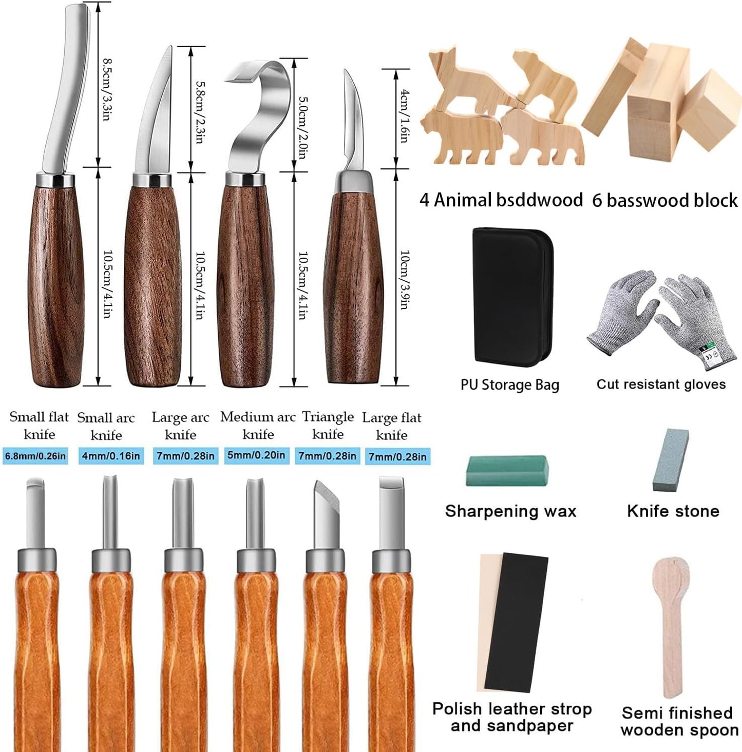 Wood Carving Kit,26pcs Wood Carving Tools with 4 Wood Carving Knives,4 Detail Knives,10 Basswood Blocks,Ergonomic Handle Design,Thick Leather Storage Bag,Whittling Kit for Beginners Adults Kids Hobby