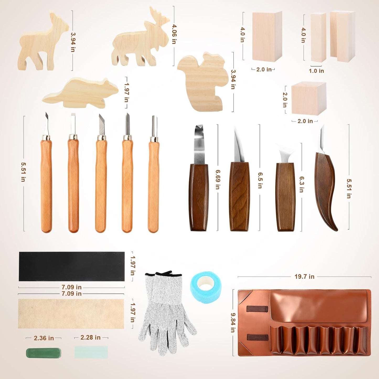 Wood Carving Kit,26pcs Wood Carving Tools with 4 Wood Carving Knives,4 Detail Knives,10 Basswood Blocks,Ergonomic Handle Design,Thick Leather Storage Bag,Whittling Kit for Beginners Adults Kids Hobby