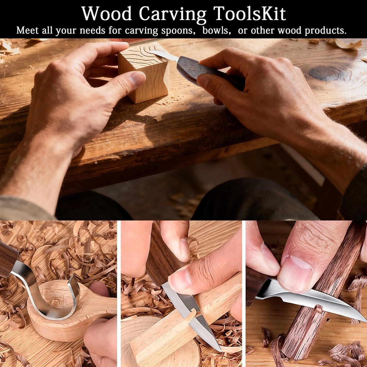 Wood Carving Kit,26pcs Wood Carving Tools with 4 Wood Carving Knives,4 Detail Knives,10 Basswood Blocks,Ergonomic Handle Design,Thick Leather Storage Bag,Whittling Kit for Beginners Adults Kids Hobby