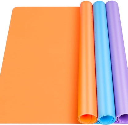 Silicone Mats, 3 PCS 15.7”x 11.7” Silicone Mats for Crafts, Resin Molds, Play Dough Mat for Resin, Clay, Craft Supplies, Orange & Purple & Blue