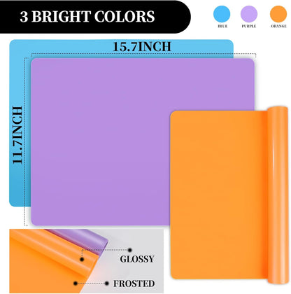 Silicone Mats, 3 PCS 15.7”x 11.7” Silicone Mats for Crafts, Resin Molds, Play Dough Mat for Resin, Clay, Craft Supplies, Orange & Purple & Blue
