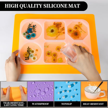 Silicone Mats, 3 PCS 15.7”x 11.7” Silicone Mats for Crafts, Resin Molds, Play Dough Mat for Resin, Clay, Craft Supplies, Orange & Purple & Blue
