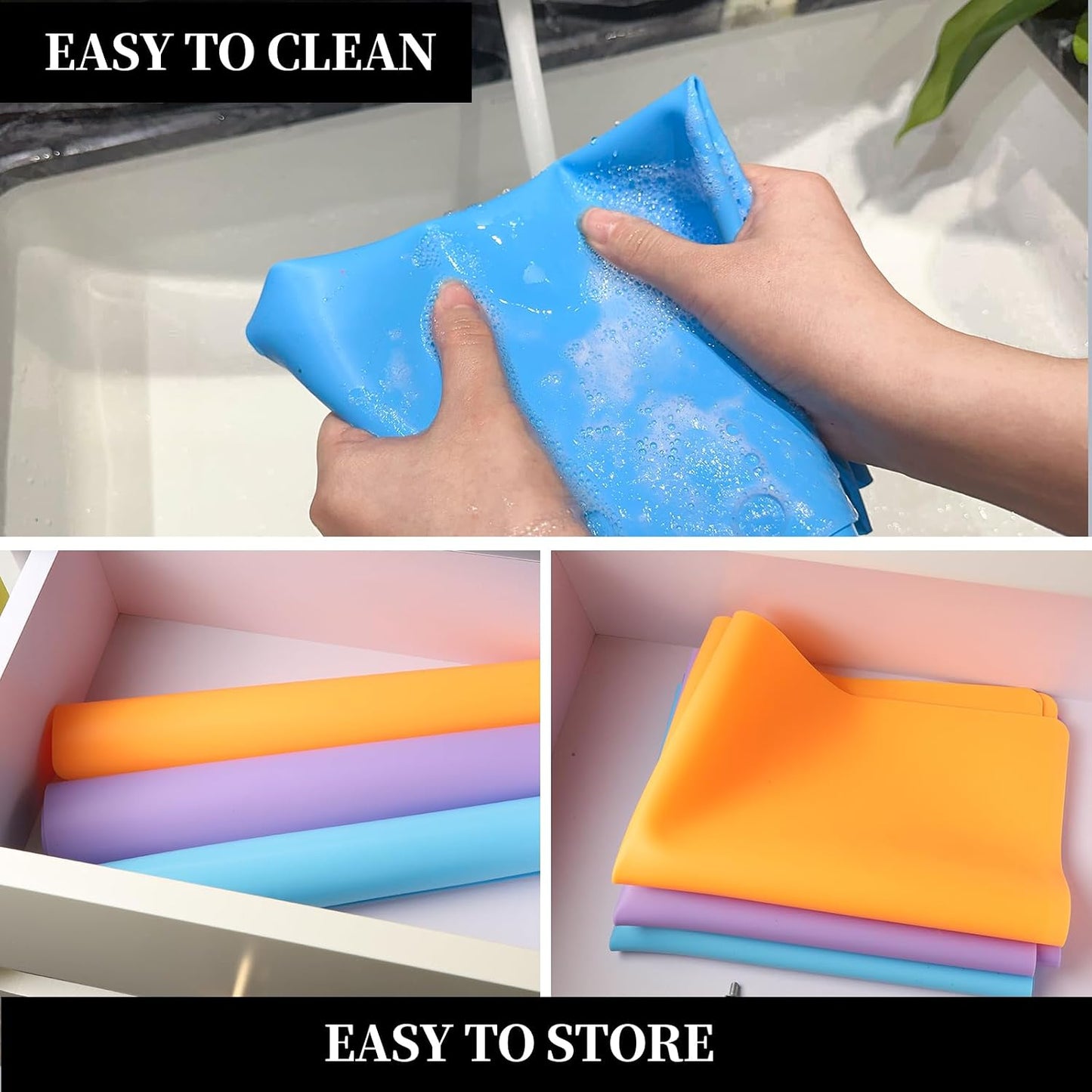 Silicone Mats, 3 PCS 15.7”x 11.7” Silicone Mats for Crafts, Resin Molds, Play Dough Mat for Resin, Clay, Craft Supplies, Orange & Purple & Blue