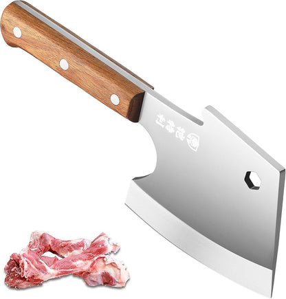 Meat Cleaver 6 Inch Bone Chopper Knife - Heavy Duty Butcher Cleaver with Wood Handle, High Carbon Stainless Steel Blade, Professional Kitchen Bone Breaker for Home & Commercial Use