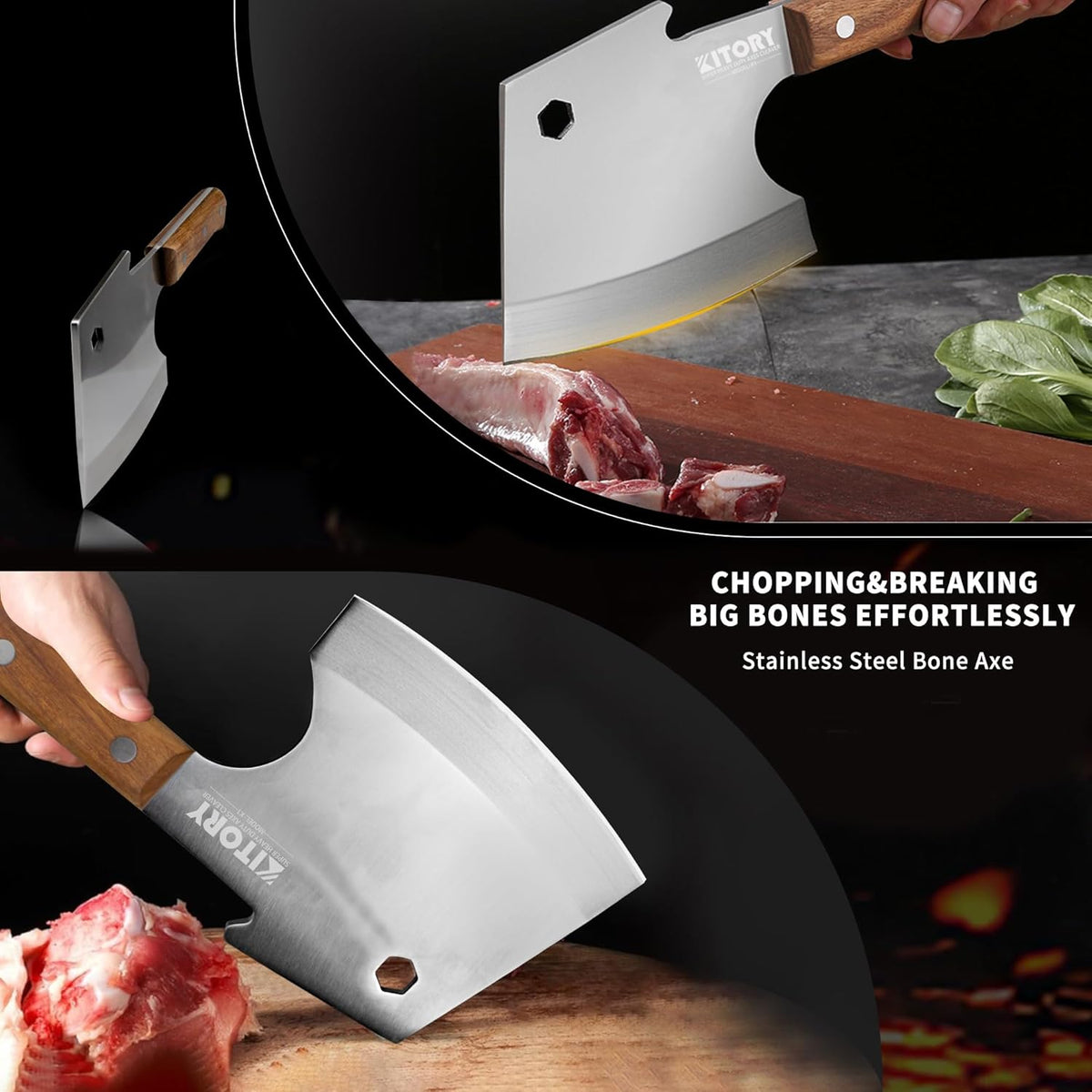 Meat Cleaver 6 Inch Bone Chopper Knife - Heavy Duty Butcher Cleaver with Wood Handle, High Carbon Stainless Steel Blade, Professional Kitchen Bone Breaker for Home & Commercial Use