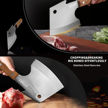 Meat Cleaver 6 Inch Bone Chopper Knife - Heavy Duty Butcher Cleaver with Wood Handle, High Carbon Stainless Steel Blade, Professional Kitchen Bone Breaker for Home & Commercial Use