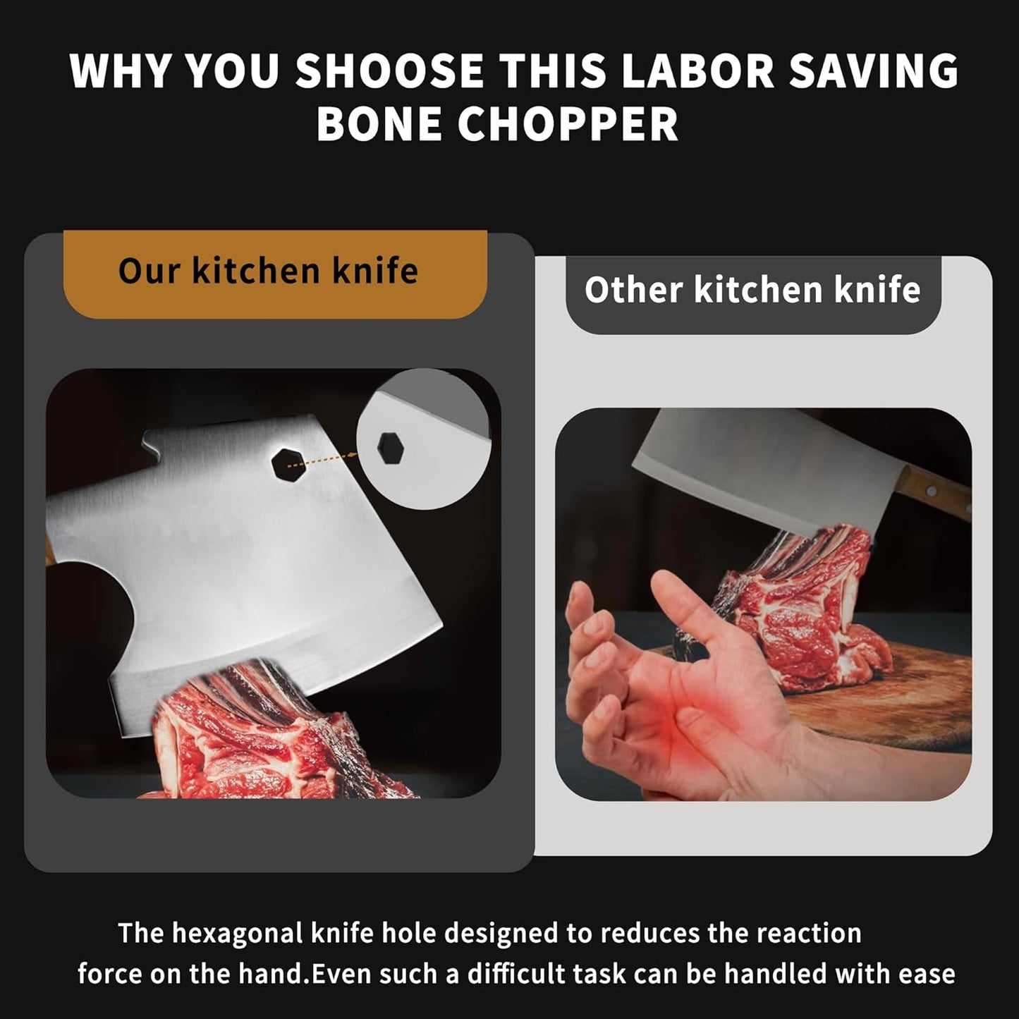 Meat Cleaver 6 Inch Bone Chopper Knife - Heavy Duty Butcher Cleaver with Wood Handle, High Carbon Stainless Steel Blade, Professional Kitchen Bone Breaker for Home & Commercial Use