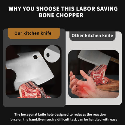 Meat Cleaver 6 Inch Bone Chopper Knife - Heavy Duty Butcher Cleaver with Wood Handle, High Carbon Stainless Steel Blade, Professional Kitchen Bone Breaker for Home & Commercial Use