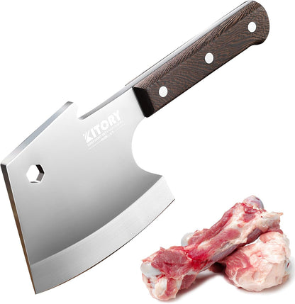 Meat Cleaver 6 Inch Bone Chopper Knife - Heavy Duty Butcher Cleaver with Wood Handle, High Carbon Stainless Steel Blade, Professional Kitchen Bone Breaker for Home & Commercial Use