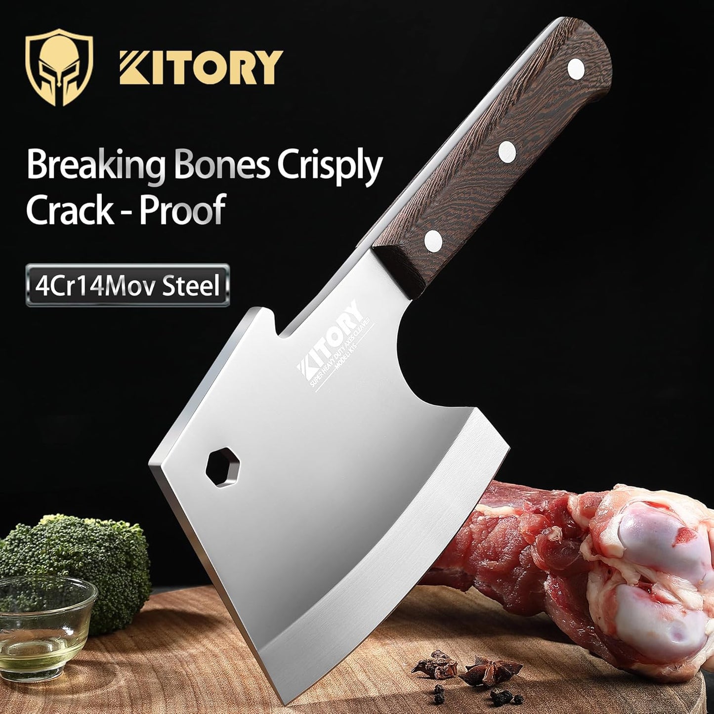 Meat Cleaver 6 Inch Bone Chopper Knife - Heavy Duty Butcher Cleaver with Wood Handle, High Carbon Stainless Steel Blade, Professional Kitchen Bone Breaker for Home & Commercial Use