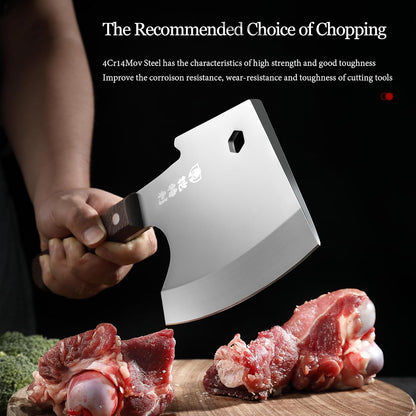 Meat Cleaver 6 Inch Bone Chopper Knife - Heavy Duty Butcher Cleaver with Wood Handle, High Carbon Stainless Steel Blade, Professional Kitchen Bone Breaker for Home & Commercial Use
