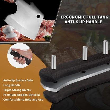 Meat Cleaver 6 Inch Bone Chopper Knife - Heavy Duty Butcher Cleaver with Wood Handle, High Carbon Stainless Steel Blade, Professional Kitchen Bone Breaker for Home & Commercial Use
