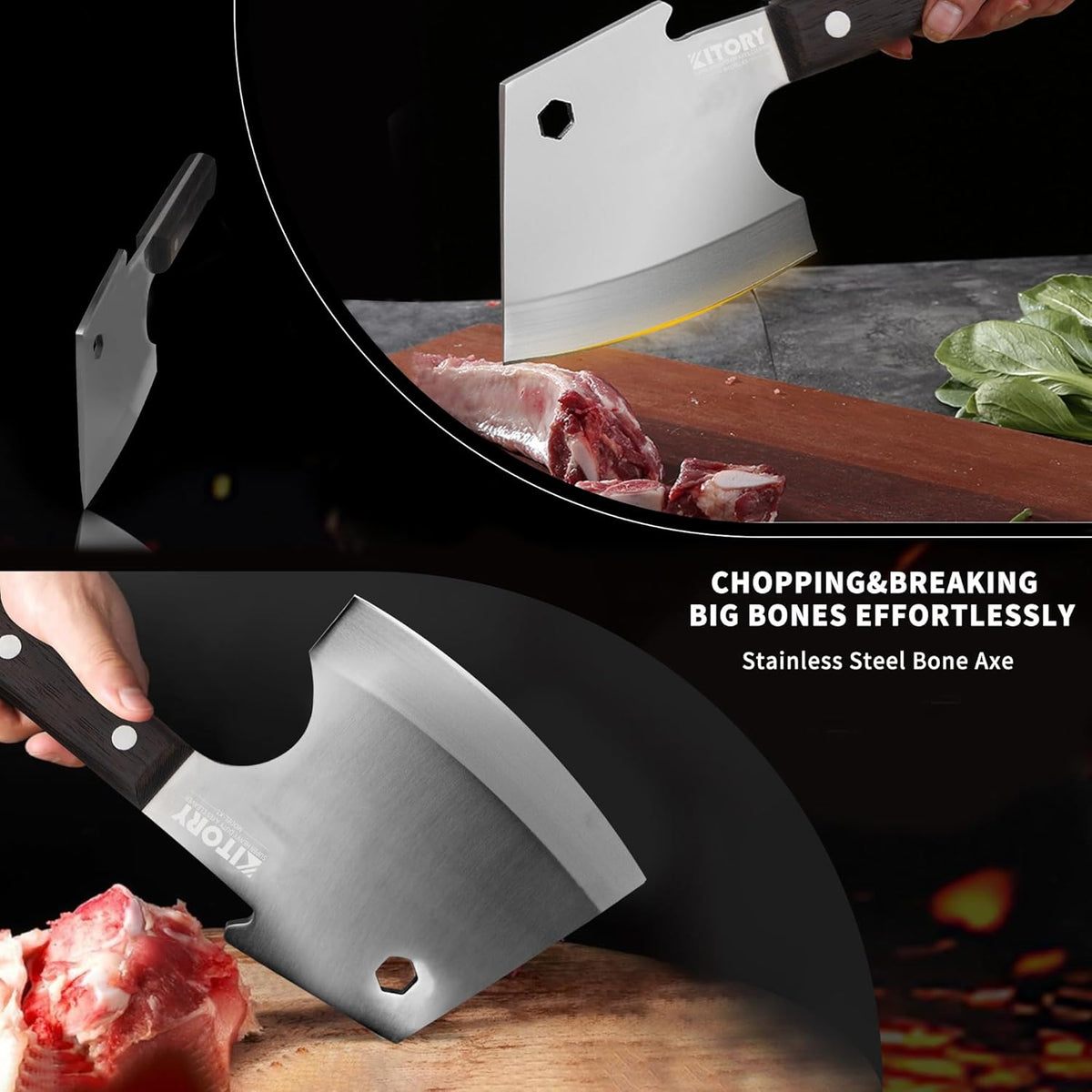 Meat Cleaver 6 Inch Bone Chopper Knife - Heavy Duty Butcher Cleaver with Wood Handle, High Carbon Stainless Steel Blade, Professional Kitchen Bone Breaker for Home & Commercial Use