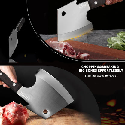 Meat Cleaver 6 Inch Bone Chopper Knife - Heavy Duty Butcher Cleaver with Wood Handle, High Carbon Stainless Steel Blade, Professional Kitchen Bone Breaker for Home & Commercial Use
