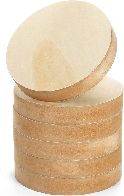 6 Pack MDF Wood Circles, 6" Round Unfinished Wood Board, Wooden Disc Plaque for Crafts, Medium Density Fiberboard, 1" Thick Wood Block Coaster Base for DIY, Engraving, Chip Carving, Painting