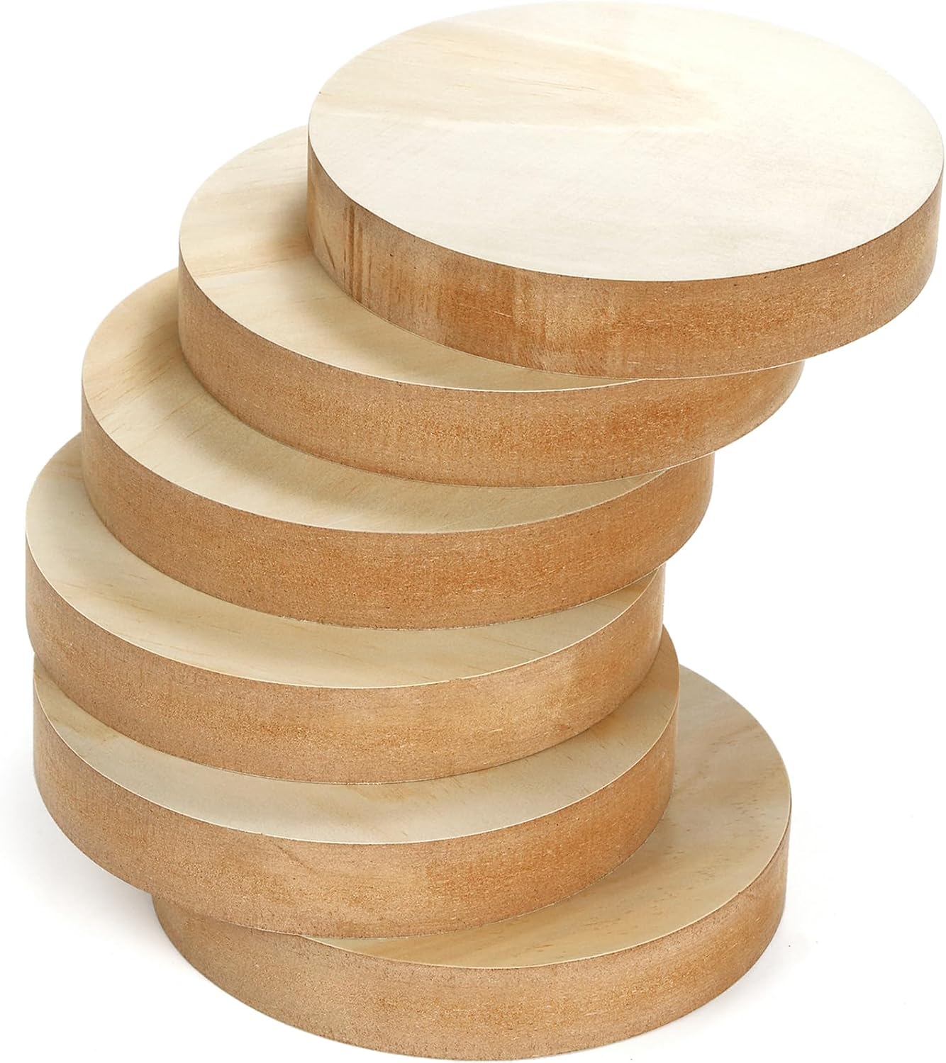 6 Pack MDF Wood Circles, 6" Round Unfinished Wood Board, Wooden Disc Plaque for Crafts, Medium Density Fiberboard, 1" Thick Wood Block Coaster Base for DIY, Engraving, Chip Carving, Painting