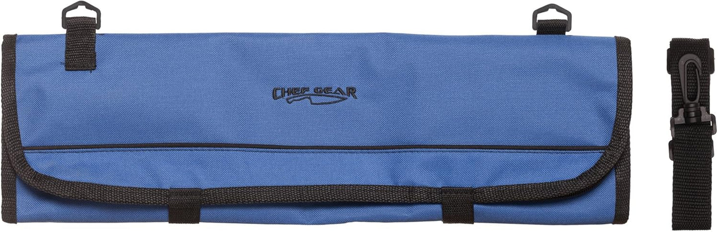8 Pocket Roll Bag for Chef Knives, 1 Large Mesh Pocket for Kitchen Utensils, Durable Nylon-Polyester Blend, with Shoulder Strap (Camouflage)
