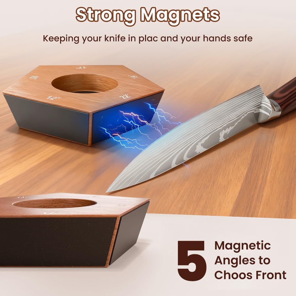 Rolling Knife Sharpener, 5-Angle (12,15,17,19,22°) Sharpener with Replaceable Diamond Discs and Magnetic Base, Magnetic Knife Sharpening Kit for Kitchen Knives, Chefs and Home Cooks
