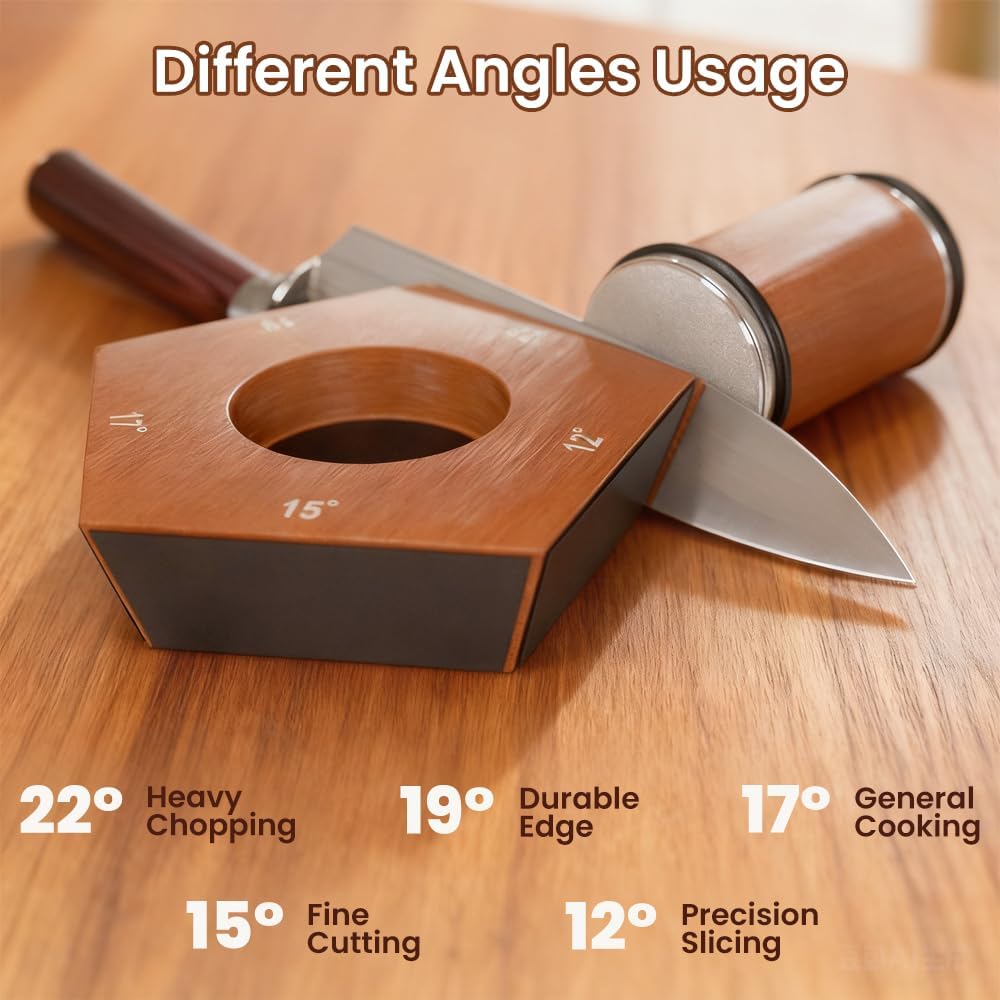 Rolling Knife Sharpener, 5-Angle (12,15,17,19,22°) Sharpener with Replaceable Diamond Discs and Magnetic Base, Magnetic Knife Sharpening Kit for Kitchen Knives, Chefs and Home Cooks