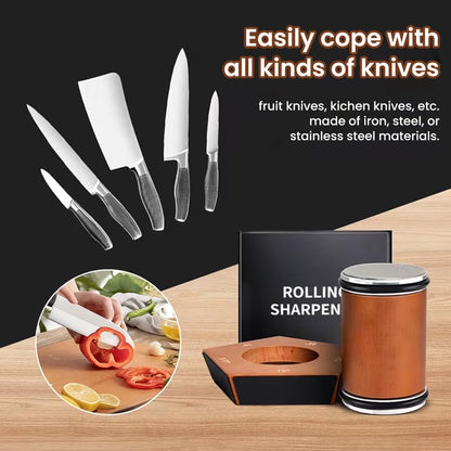 Rolling Knife Sharpener, 5-Angle (12,15,17,19,22°) Sharpener with Replaceable Diamond Discs and Magnetic Base, Magnetic Knife Sharpening Kit for Kitchen Knives, Chefs and Home Cooks