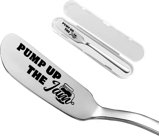 Pump Up The Jam Funny Butter Knife, Personalized Engraved Peanut Butter Spreader Cheese Knives, Novelty Anniversary Christmas Gifts for Sandwich Bread Toast Butter Lover, Silver