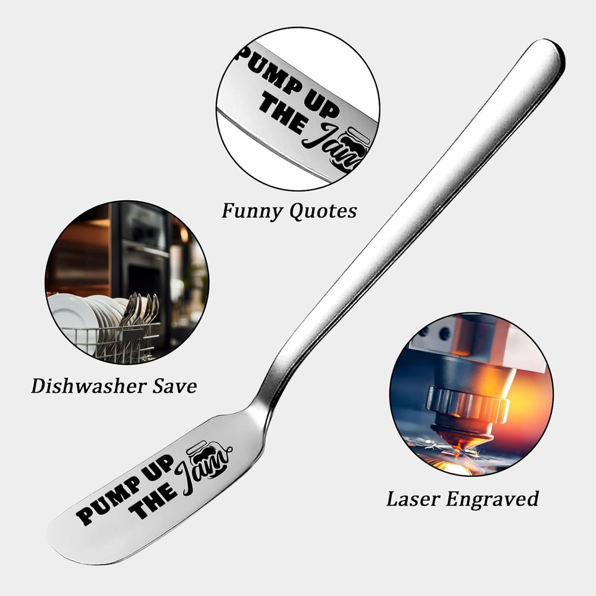 Pump Up The Jam Funny Butter Knife, Personalized Engraved Peanut Butter Spreader Cheese Knives, Novelty Anniversary Christmas Gifts for Sandwich Bread Toast Butter Lover, Silver
