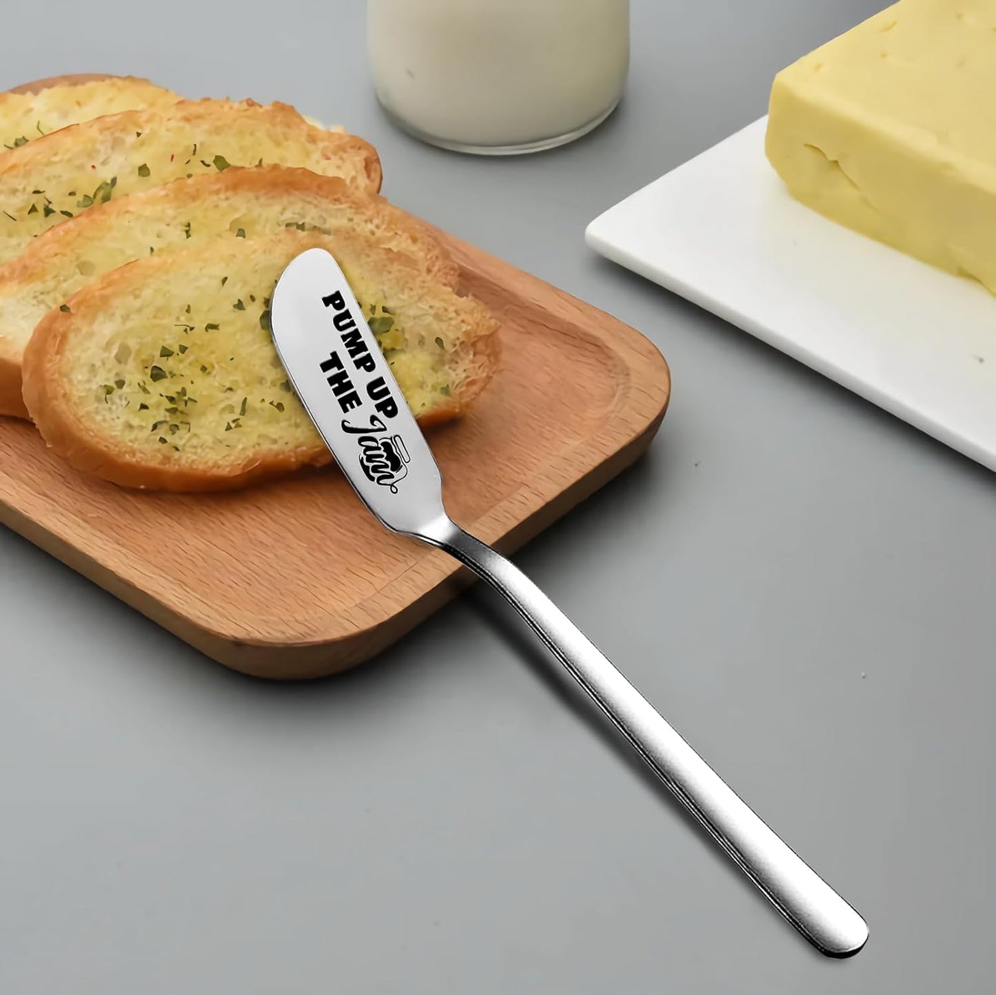 Pump Up The Jam Funny Butter Knife, Personalized Engraved Peanut Butter Spreader Cheese Knives, Novelty Anniversary Christmas Gifts for Sandwich Bread Toast Butter Lover, Silver