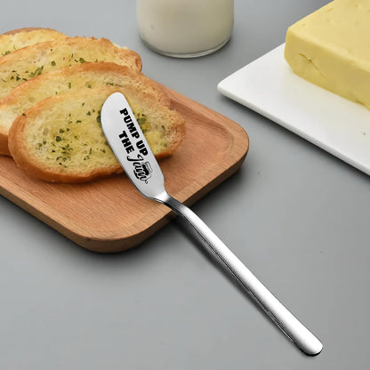 Pump Up The Jam Funny Butter Knife, Personalized Engraved Peanut Butter Spreader Cheese Knives, Novelty Anniversary Christmas Gifts for Sandwich Bread Toast Butter Lover, Silver