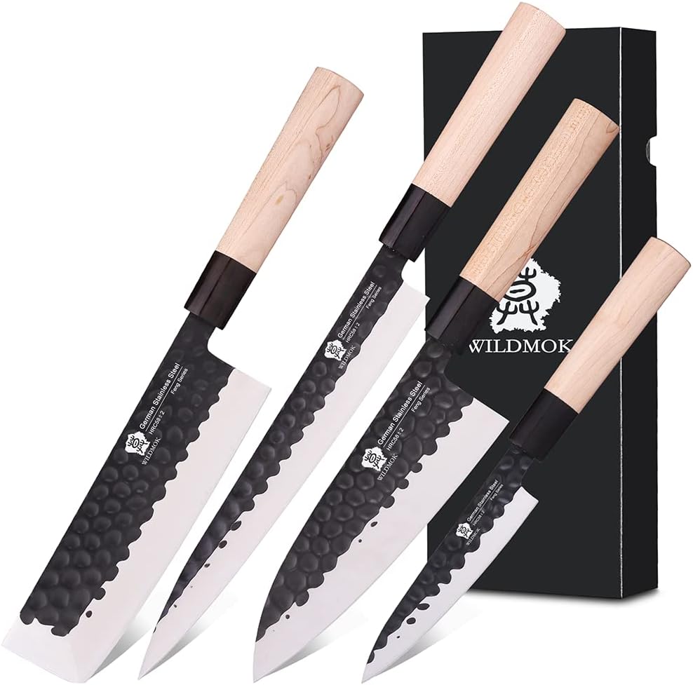Left Handed 4pcs Knife Set GYUTO Sashimi Sushi Knife Sets for Left Handed, Fish Filleting Chef Knife for Kitchen German Steel Blade & Traditional Wooden Handle