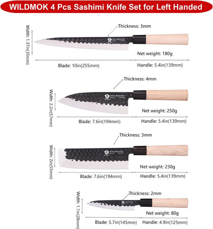 Left Handed 4pcs Knife Set GYUTO Sashimi Sushi Knife Sets for Left Handed, Fish Filleting Chef Knife for Kitchen German Steel Blade & Traditional Wooden Handle