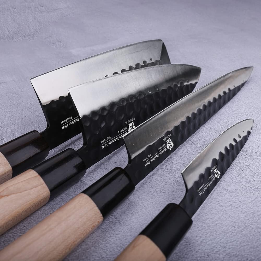 Left Handed 4pcs Knife Set GYUTO Sashimi Sushi Knife Sets for Left Handed, Fish Filleting Chef Knife for Kitchen German Steel Blade & Traditional Wooden Handle