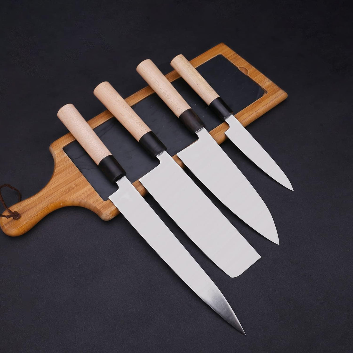 Left Handed 4pcs Knife Set GYUTO Sashimi Sushi Knife Sets for Left Handed, Fish Filleting Chef Knife for Kitchen German Steel Blade & Traditional Wooden Handle