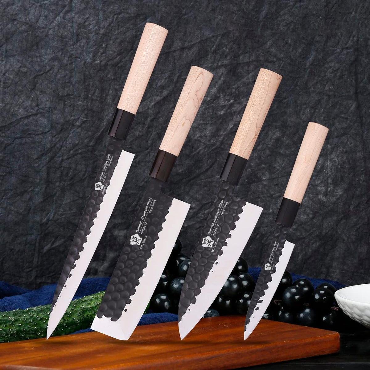 Left Handed 4pcs Knife Set GYUTO Sashimi Sushi Knife Sets for Left Handed, Fish Filleting Chef Knife for Kitchen German Steel Blade & Traditional Wooden Handle