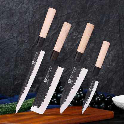 Left Handed 4pcs Knife Set GYUTO Sashimi Sushi Knife Sets for Left Handed, Fish Filleting Chef Knife for Kitchen German Steel Blade & Traditional Wooden Handle
