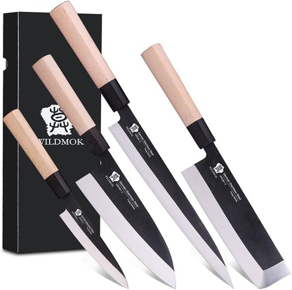 Left Handed 4pcs Knife Set GYUTO Sashimi Sushi Knife Sets for Left Handed, Fish Filleting Chef Knife for Kitchen German Steel Blade & Traditional Wooden Handle