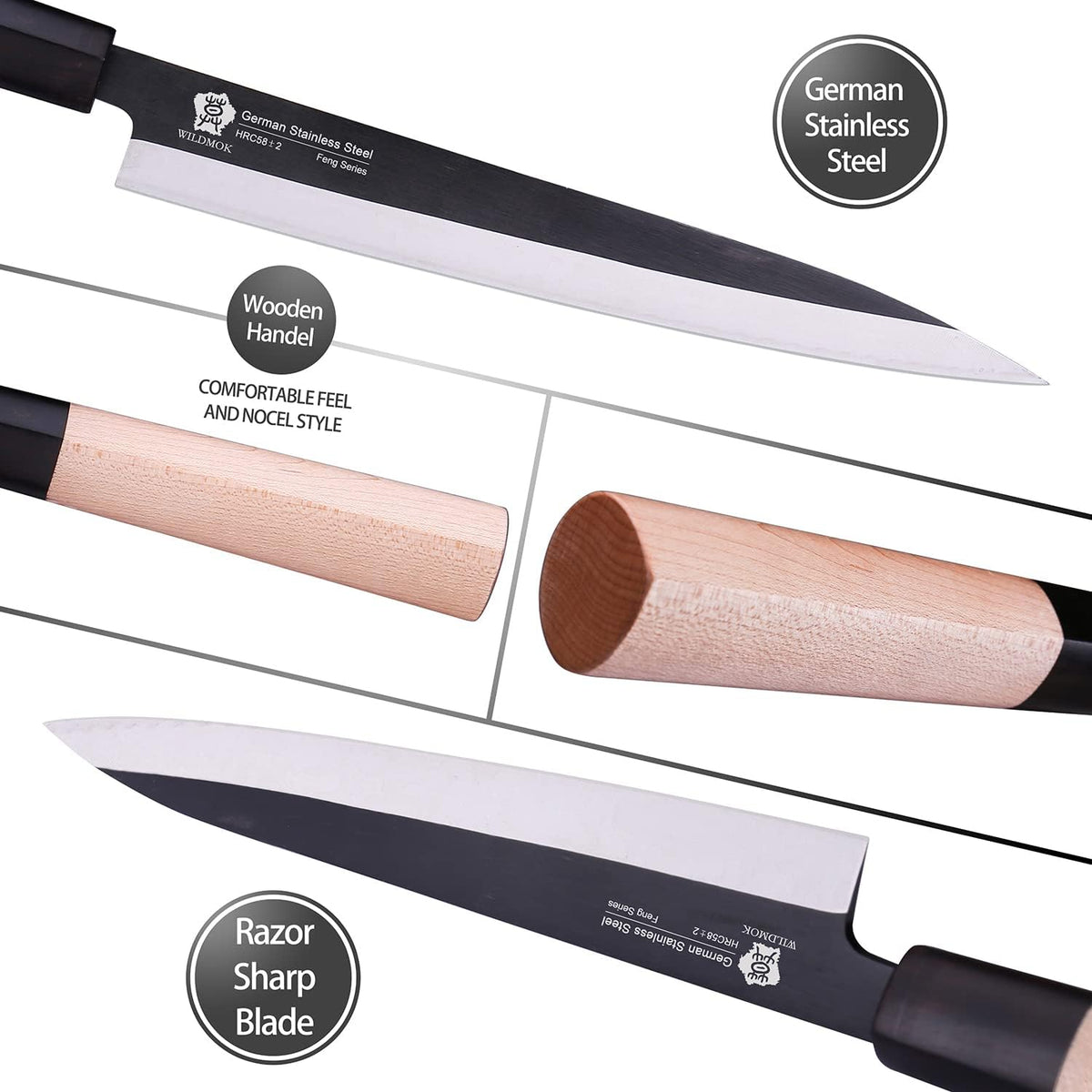 Left Handed 4pcs Knife Set GYUTO Sashimi Sushi Knife Sets for Left Handed, Fish Filleting Chef Knife for Kitchen German Steel Blade & Traditional Wooden Handle