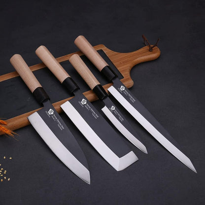 Left Handed 4pcs Knife Set GYUTO Sashimi Sushi Knife Sets for Left Handed, Fish Filleting Chef Knife for Kitchen German Steel Blade & Traditional Wooden Handle