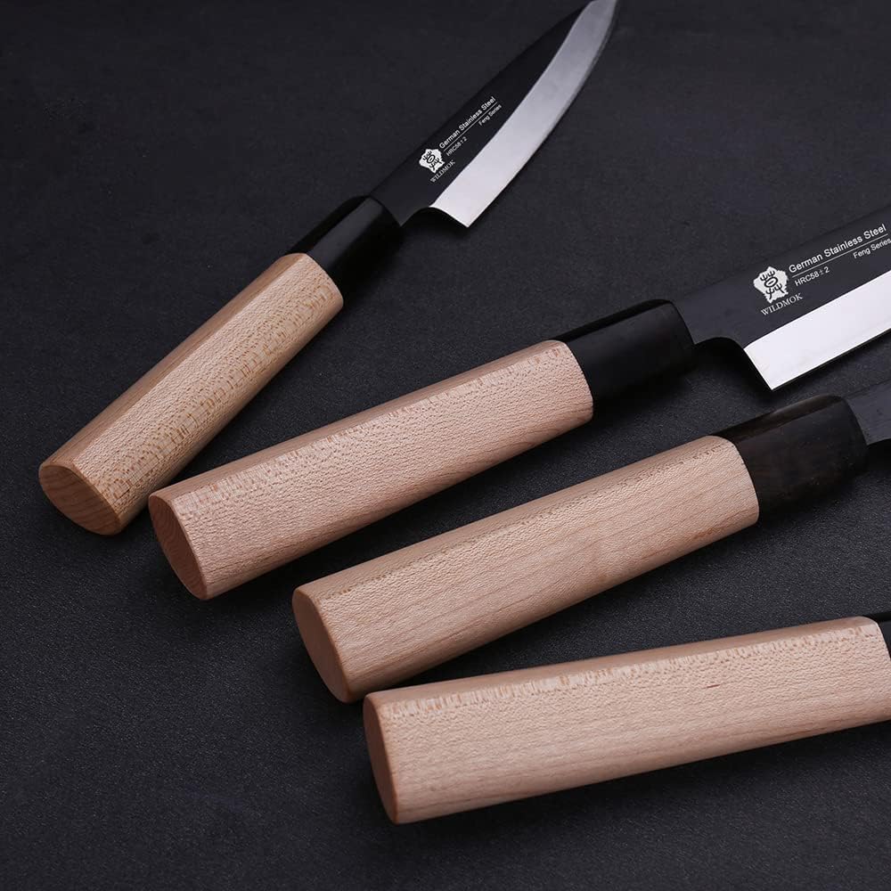 Left Handed 4pcs Knife Set GYUTO Sashimi Sushi Knife Sets for Left Handed, Fish Filleting Chef Knife for Kitchen German Steel Blade & Traditional Wooden Handle