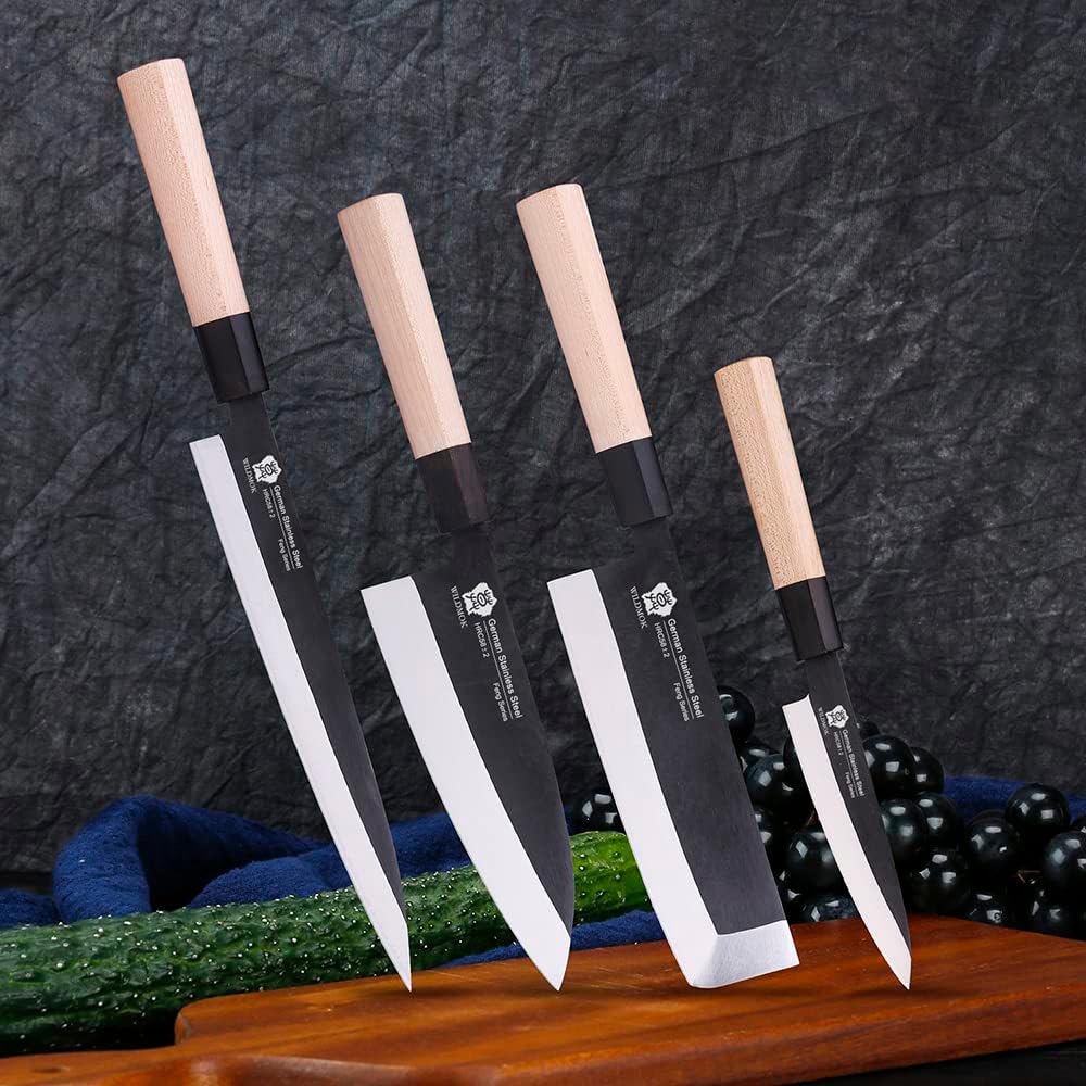 Left Handed 4pcs Knife Set GYUTO Sashimi Sushi Knife Sets for Left Handed, Fish Filleting Chef Knife for Kitchen German Steel Blade & Traditional Wooden Handle