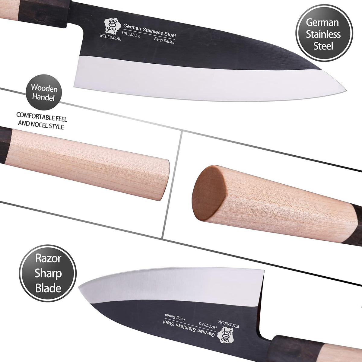 Left Handed 4pcs Knife Set GYUTO Sashimi Sushi Knife Sets for Left Handed, Fish Filleting Chef Knife for Kitchen German Steel Blade & Traditional Wooden Handle