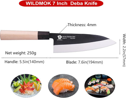 Left Handed 4pcs Knife Set GYUTO Sashimi Sushi Knife Sets for Left Handed, Fish Filleting Chef Knife for Kitchen German Steel Blade & Traditional Wooden Handle