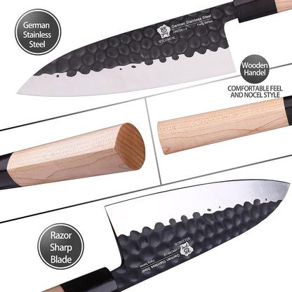 Left Handed 4pcs Knife Set GYUTO Sashimi Sushi Knife Sets for Left Handed, Fish Filleting Chef Knife for Kitchen German Steel Blade & Traditional Wooden Handle