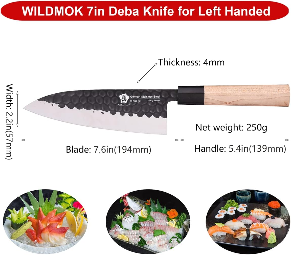Left Handed 4pcs Knife Set GYUTO Sashimi Sushi Knife Sets for Left Handed, Fish Filleting Chef Knife for Kitchen German Steel Blade & Traditional Wooden Handle
