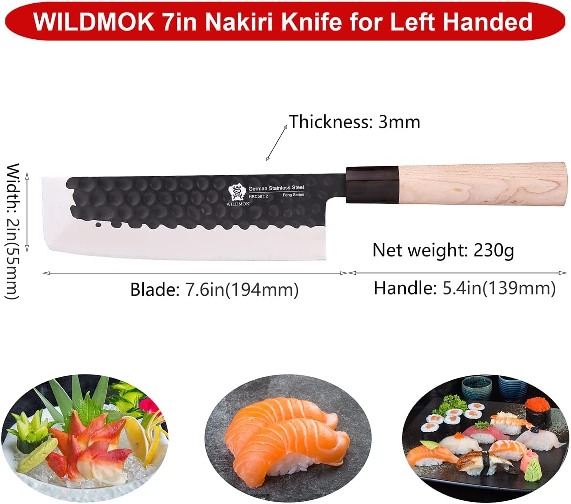 Left Handed 4pcs Knife Set GYUTO Sashimi Sushi Knife Sets for Left Handed, Fish Filleting Chef Knife for Kitchen German Steel Blade & Traditional Wooden Handle