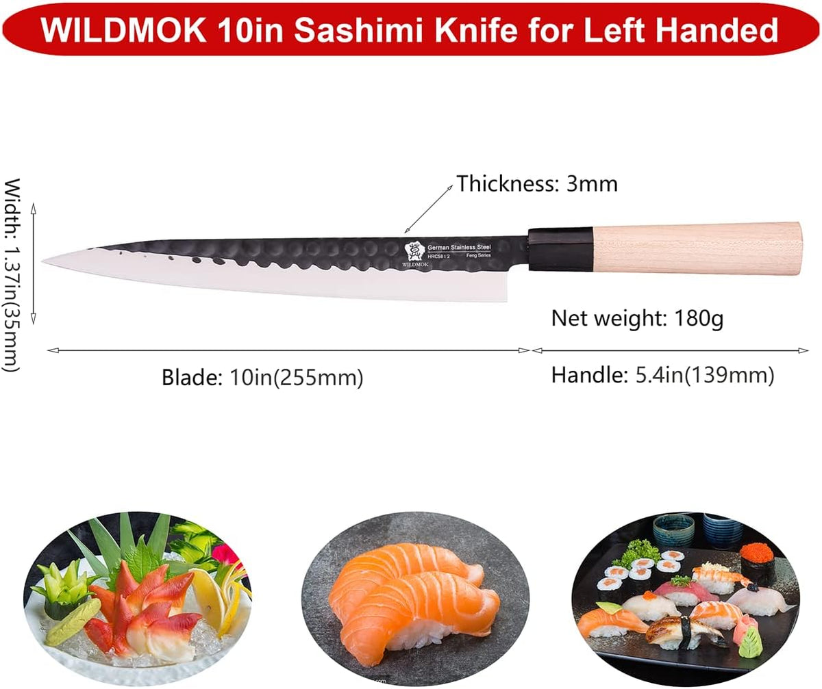 Left Handed 4pcs Knife Set GYUTO Sashimi Sushi Knife Sets for Left Handed, Fish Filleting Chef Knife for Kitchen German Steel Blade & Traditional Wooden Handle