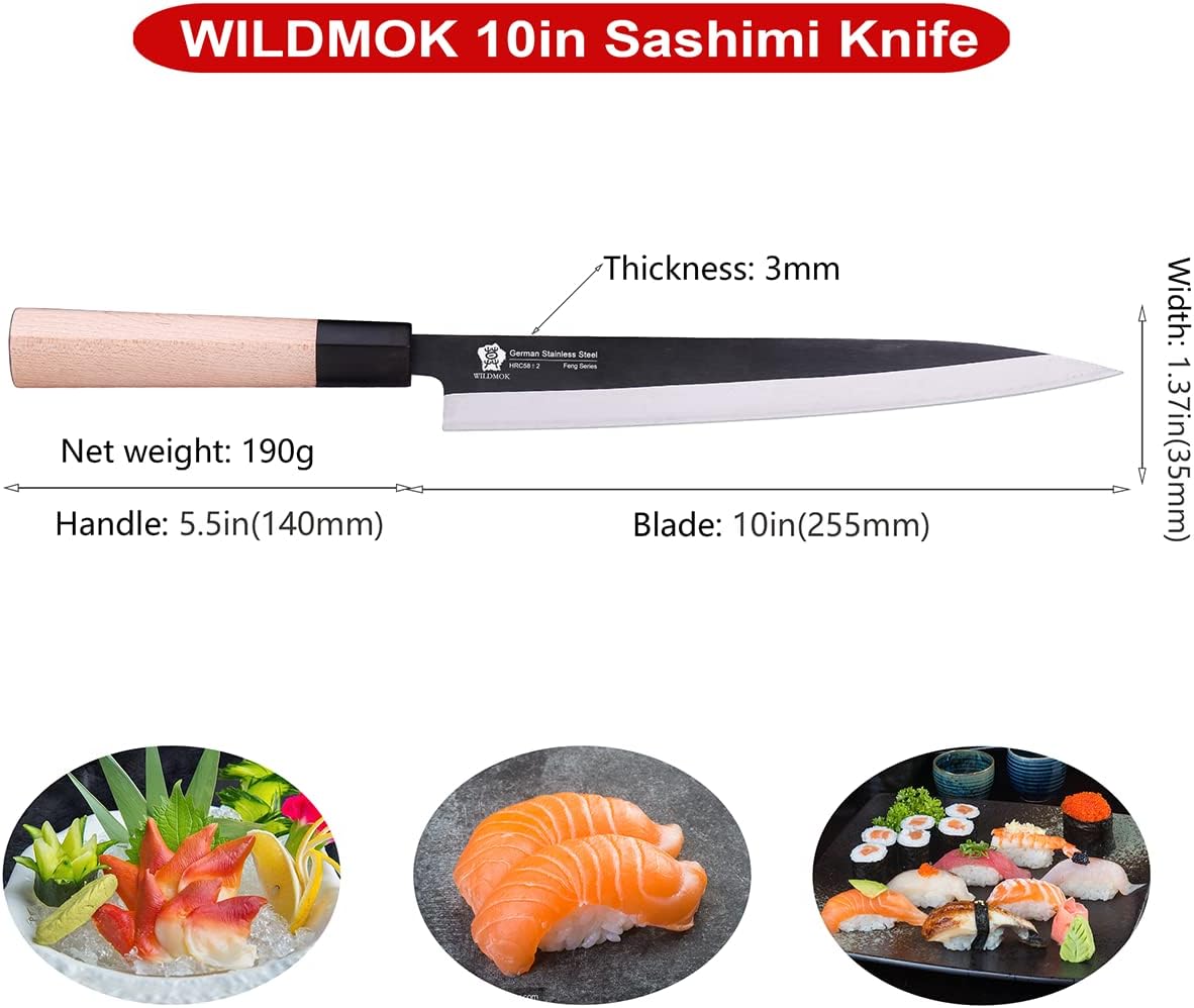 Left Handed 4pcs Knife Set GYUTO Sashimi Sushi Knife Sets for Left Handed, Fish Filleting Chef Knife for Kitchen German Steel Blade & Traditional Wooden Handle