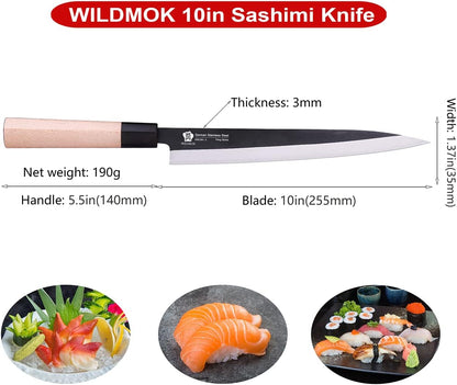 Left Handed 4pcs Knife Set GYUTO Sashimi Sushi Knife Sets for Left Handed, Fish Filleting Chef Knife for Kitchen German Steel Blade & Traditional Wooden Handle