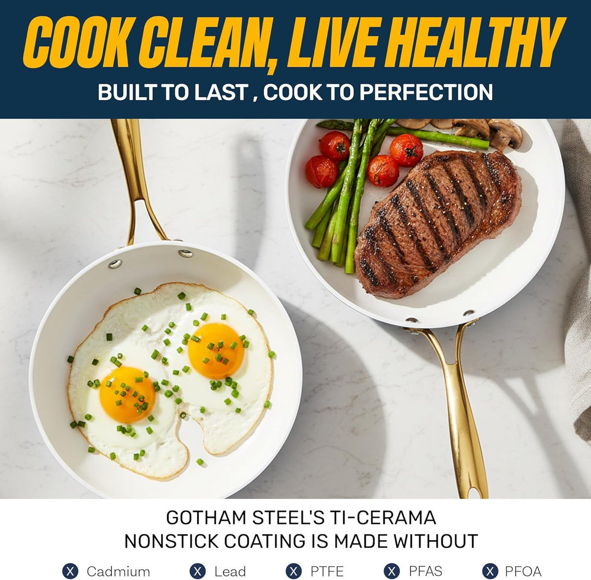 20pcs Pots and Pans Set Non Stick Ceramic Cookware Set with Deep Frying Pan Set & 6pc Knife Set, Improved Ti-Cerama Coating Made without PFOA PFOS Lasts 2x Longer, Oven & Dishwasher Safe