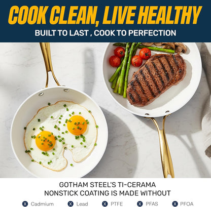 20pcs Pots and Pans Set Non Stick Ceramic Cookware Set with Deep Frying Pan Set & 6pc Knife Set, Improved Ti-Cerama Coating Made without PFOA PFOS Lasts 2x Longer, Oven & Dishwasher Safe